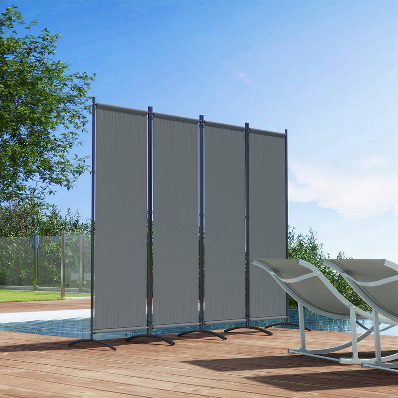 4 Panel Folding Garden Privacy Screen 1.7m Freestanding Divider for Deck Pool Hot Tub Dark Grey by Outsunny Outsunny