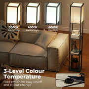 Floor Lamp with Shelves for Extra Storage and Soft Lighting in Small Spaces Black Homcom