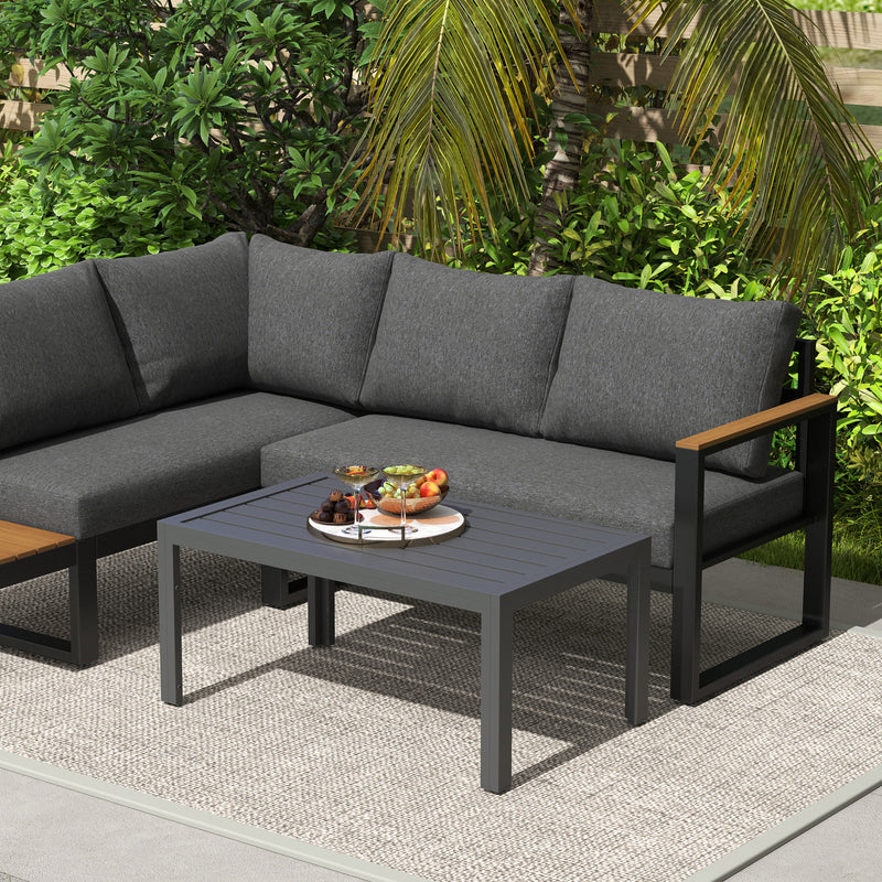Grey Rectangular Outdoor Side Table with Steel Frame and Slatted Top for Garden by Outsunny