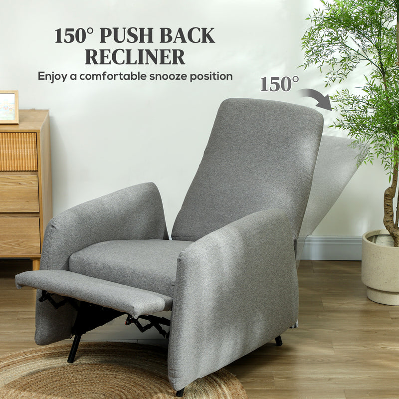 Grey Fabric Push Back Recliner Armchair With High Back and Leg Rest by HOMCOM