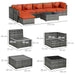 Eight Piece Rattan Garden Sofa Set with Cushions in Orange and Grey by Outsunny