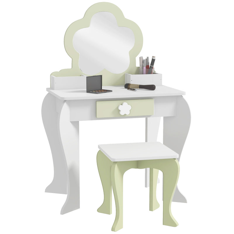 Kids Vanity Table with Mirror Stool and Storage Ideal for Ages 3 to 6 Years White