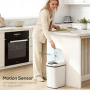 12L Touchless Kitchen Bin with Motion Sensor and Fingerprint Resistant Steel White AOSOM