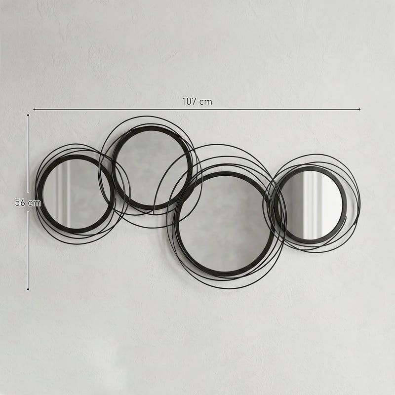 Metal Wall Mirror for Hallway or Living Room with Modern Asymmetrical Frame Black