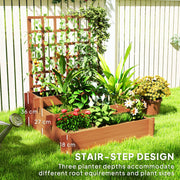 3 Tier Wooden Garden Planter with Trellis for Climbing Plants 95x95x110cm Brown by Outsunny