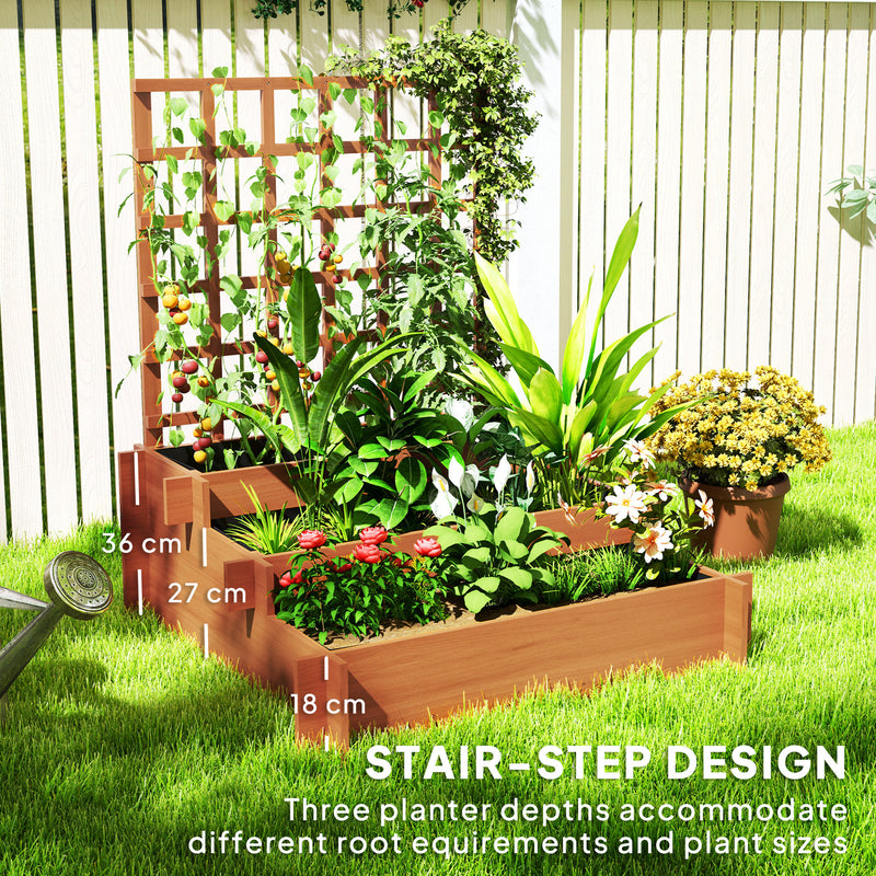 3 Tier Wooden Garden Planter with Trellis for Climbing Plants 95x95x110cm Brown by Outsunny
