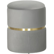 Velvet Feel Storage Ottoman With Hidden Compartment Ideal For Living Room, Light Grey