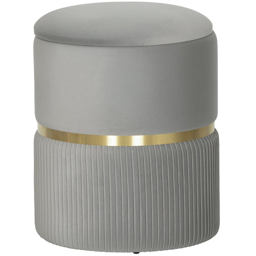 Velvet Feel Storage Ottoman With Hidden Compartment Ideal For Living Room, Light Grey