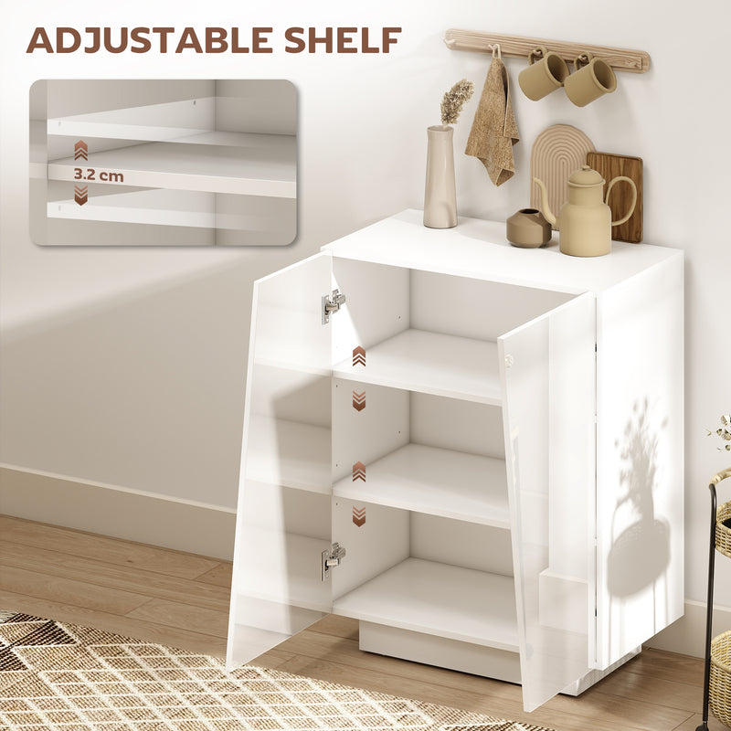 White Glossy Hallway Storage Cabinet with Adjustable Shelves for Shoes and Essentials, 70 x 40 x 88cm