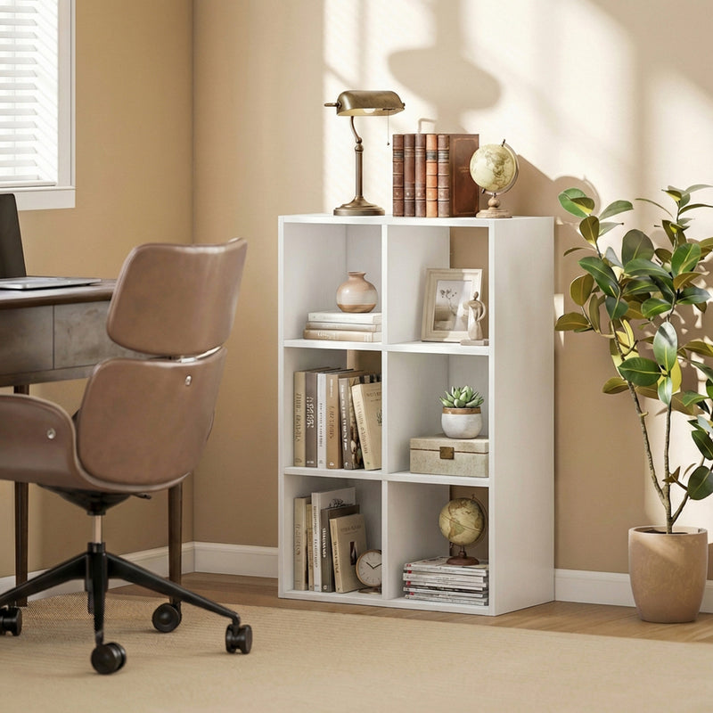 Storage Shelf with 6 Open Compartments for Organising Books and Toys White Wood Effect AOSOM