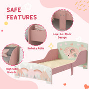 Kids Toddler Bed Frame and Dressing Table Set with Mirror and Stool for Ages 3 to 6 Pink AOSOM