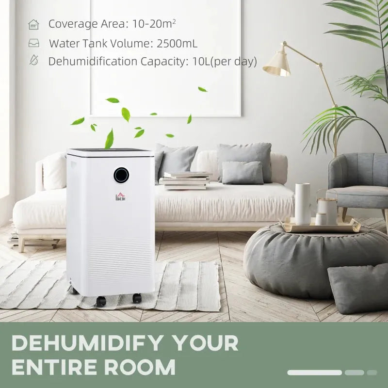 HOMCOM smart dehumidifier 10L/day in white and black