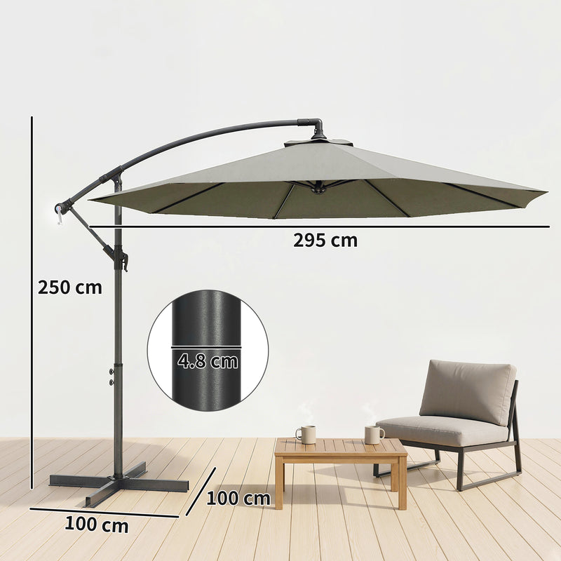 Cantilever Garden Parasol with Overhanging Shade and Crank Handle, Light Grey