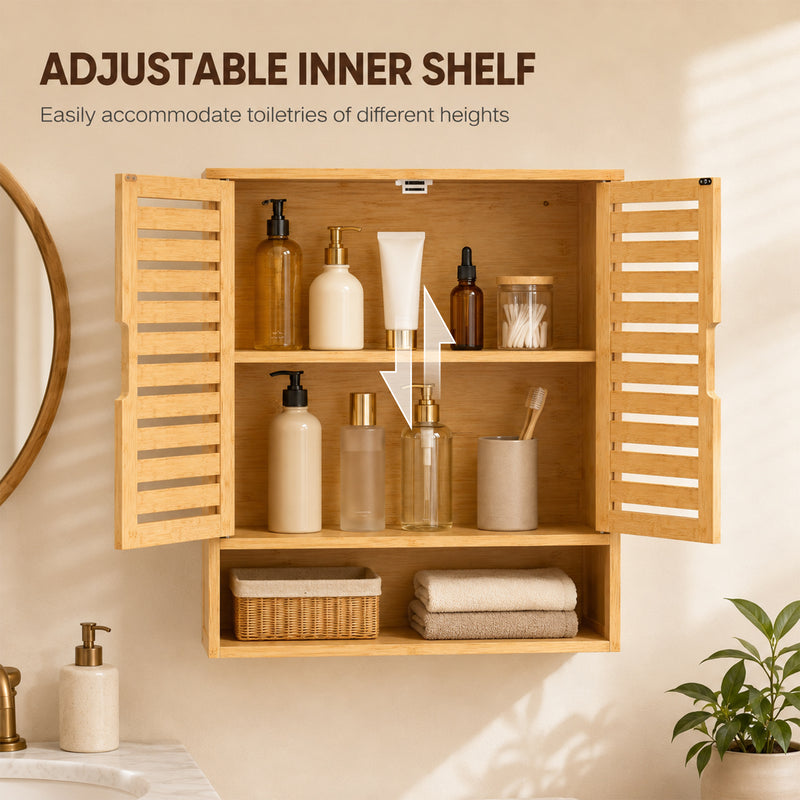 Bathroom Wall Cabinet with Adjustable Shelf and Open Storage for Organised Sinks Oak