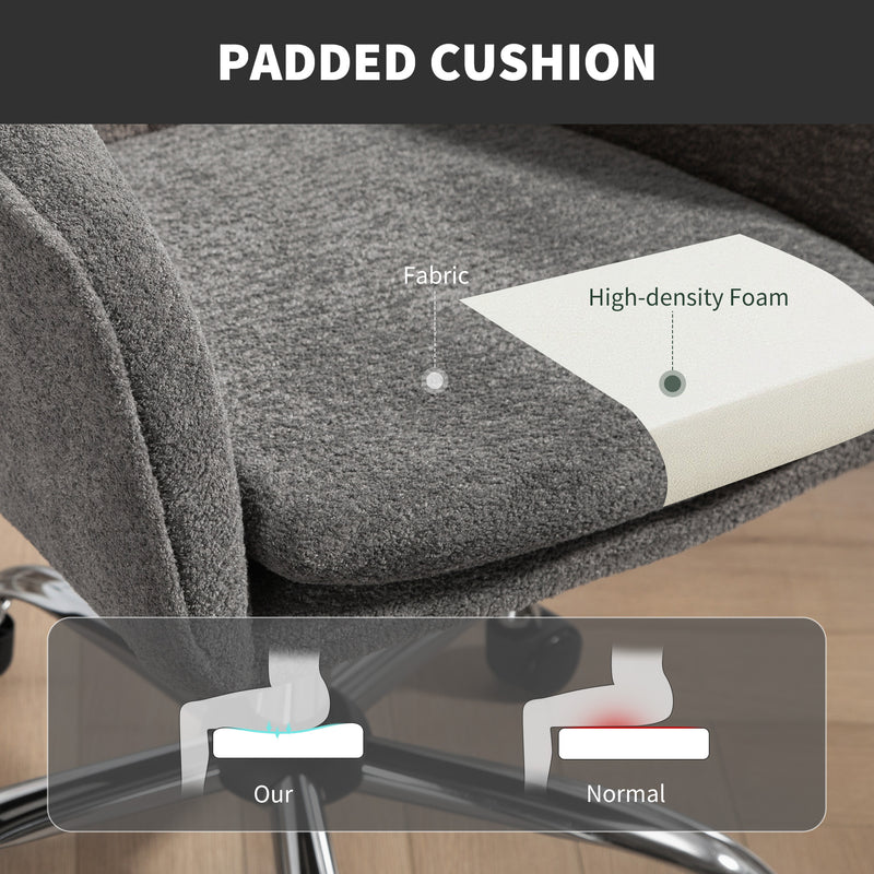 Grey Velvet Feel Swivel Office Chair With Padded Seat And Adjustable Height