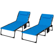 Set of 2 Blue Reclining Sun Loungers with 5 Position Backrests for Garden Relaxation