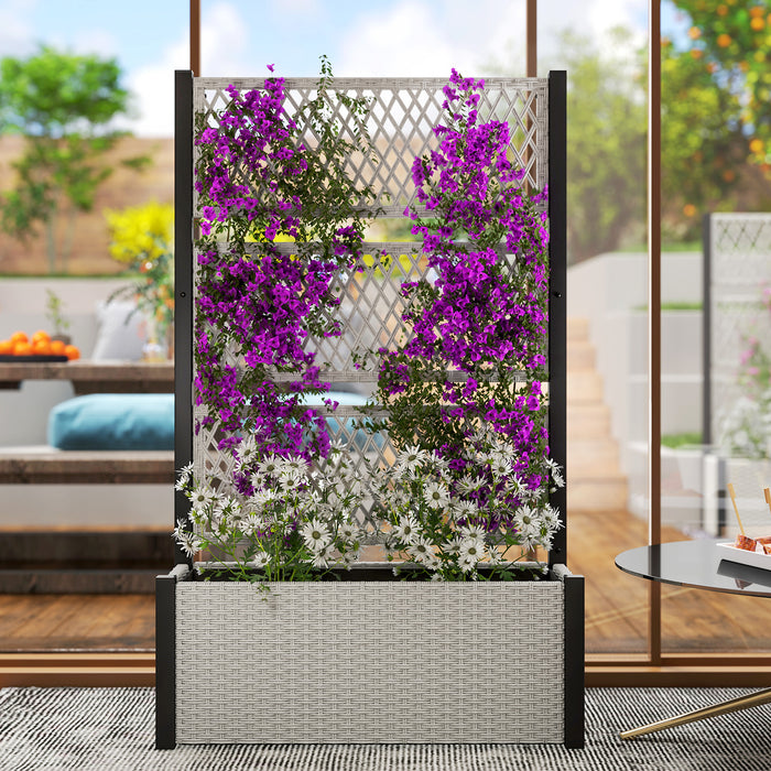 Grey Wooden Garden Planter Box with Trellis for Climbing Plants and Flowers by Outsunny