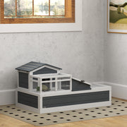 Grey Wooden Tortoise House 3 Room 2 Storey with Ladder and Openable Roof by PawHut