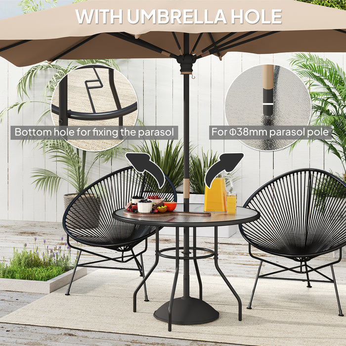 100 cm Round Garden Dining Table with Parasol Hole and Sturdy Tempered Glass Top Black by Outsunny