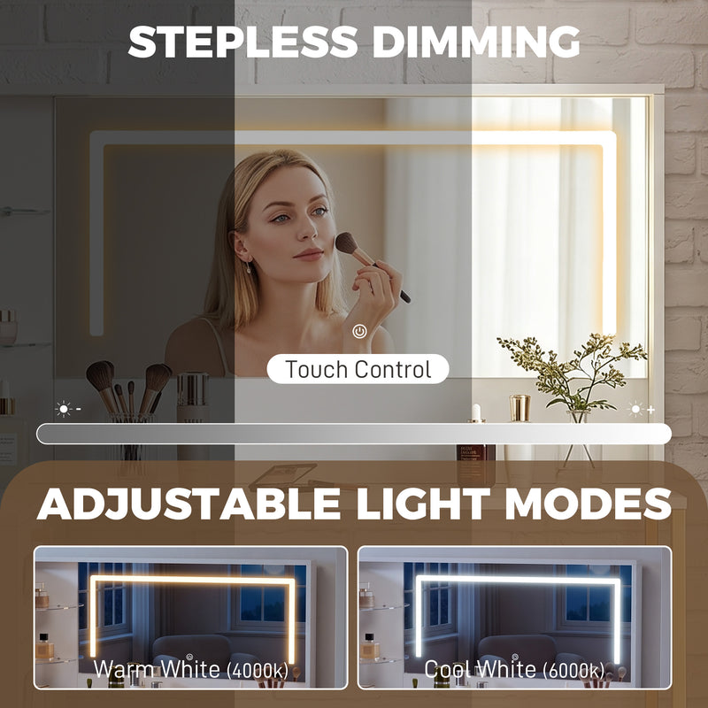 Corner Dressing Table Set with Adjustable LED Mirror and Organised Storage White Gold