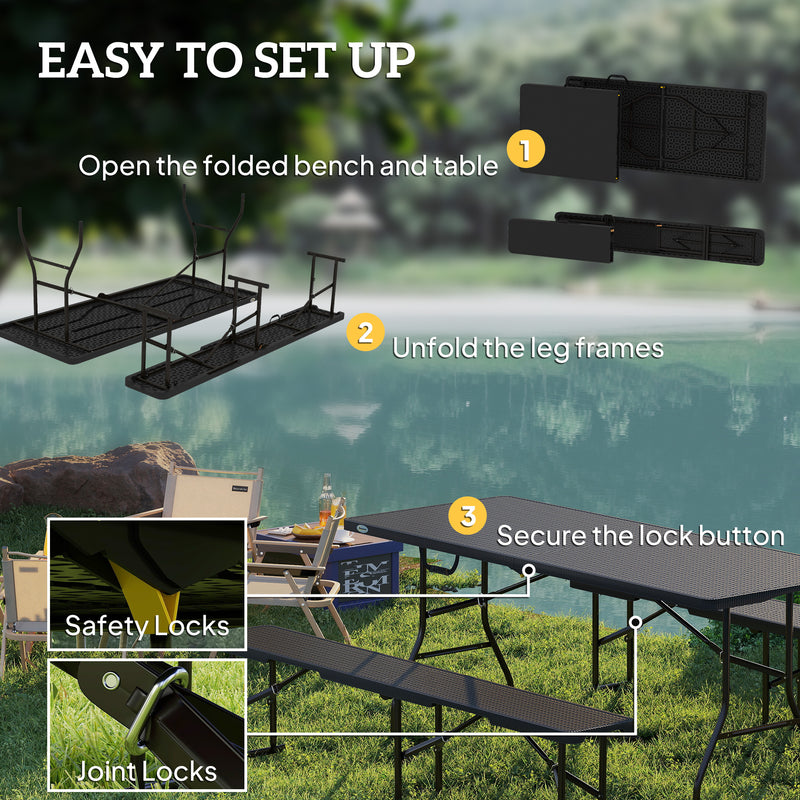 Folding Picnic Table and Bench Set for Camping and Outdoor Dining with Carry Handles Black AOSOM