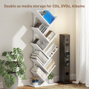 Tree Bookshelf with Eight Sections for Compact Book and Media Storage White AOSOM