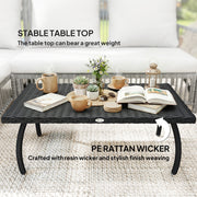 Rattan Coffee Table for Outdoor Relaxing with Easy Clean Surface Black Outsunny