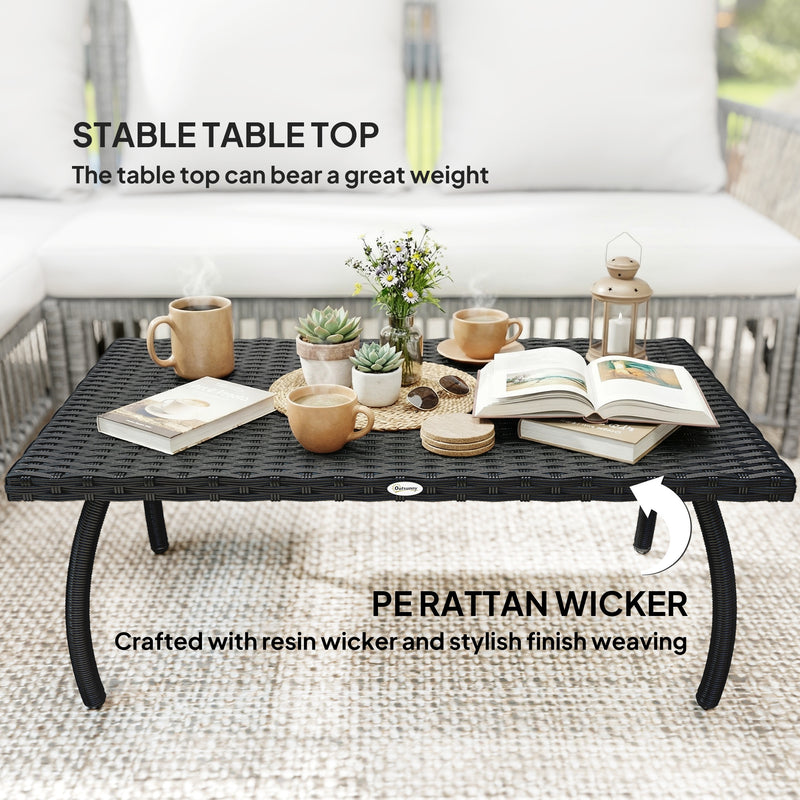 Rattan Coffee Table for Outdoor Relaxing with Easy Clean Surface Black Outsunny