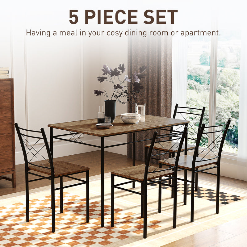 Modern 5 Piece Dining Table Set for 4 Space Saving Oak Kitchen Table with Steel Frame by HOMCOM