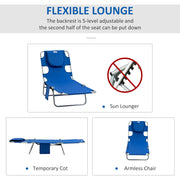 Blue Foldable Sun Lounger Set With Adjustable Backrest and Reading Hole for Garden Use