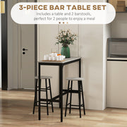 3 Piece Bar Table and Stool Set with Footrests for Kitchen or Dining Room Grey