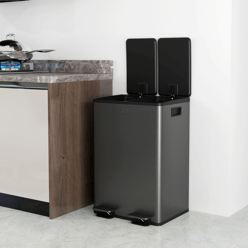 Kitchen Pedal Bin with Dual Compartments for Easy Rubbish and Recycling Separation