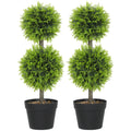 Set of 2 Artificial Topiary Ball Trees 60cm with Pots for Home or Office Decor Green