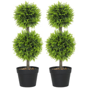 Set of 2 Artificial Topiary Ball Trees 60cm with Pots for Home or Office Decor Green