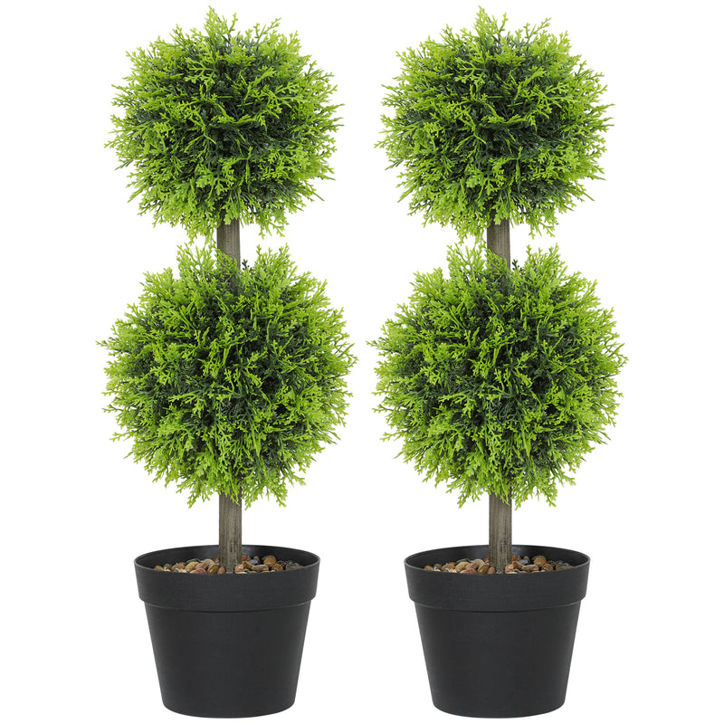 Set of 2 Artificial Topiary Ball Trees 60cm with Pots for Home or Office Decor Green