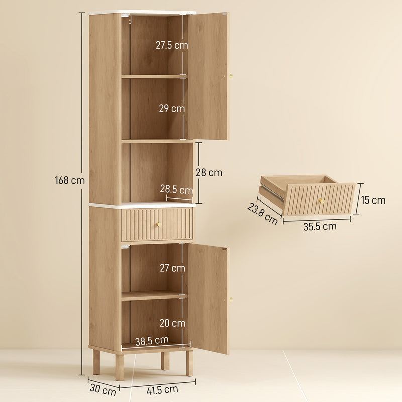 Slimline Bathroom Storage Cabinet With Shelves And Drawer For Small Spaces Wood Effect AOSOM
