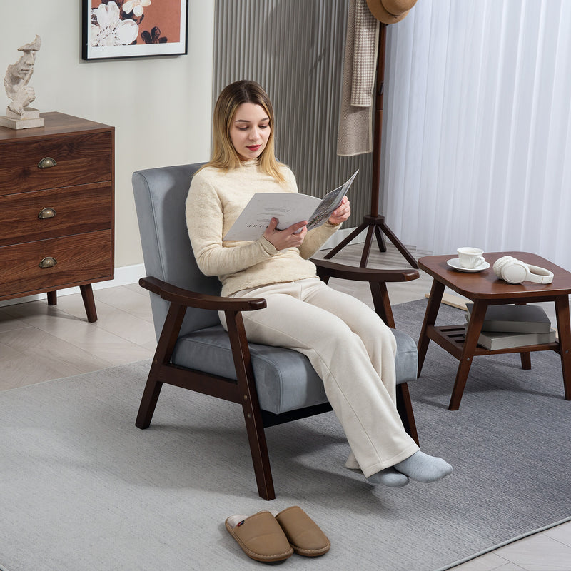 Grey Upholstered Velvet Armchair With Solid Wood Frame and Padded Seat by HOMCOM