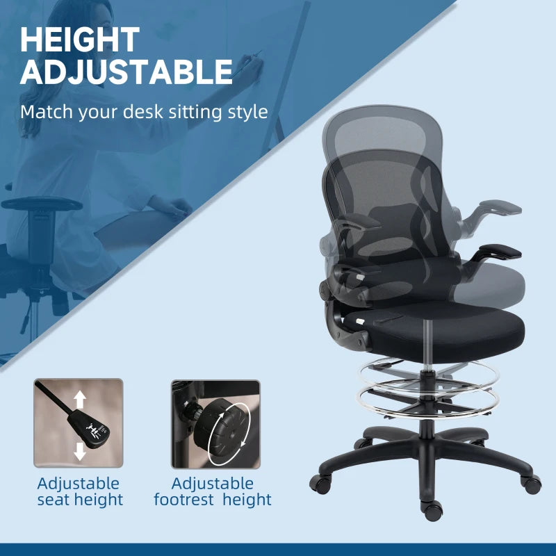 Vinsetto Mesh Desk Chair With Flip up Armrests, Black