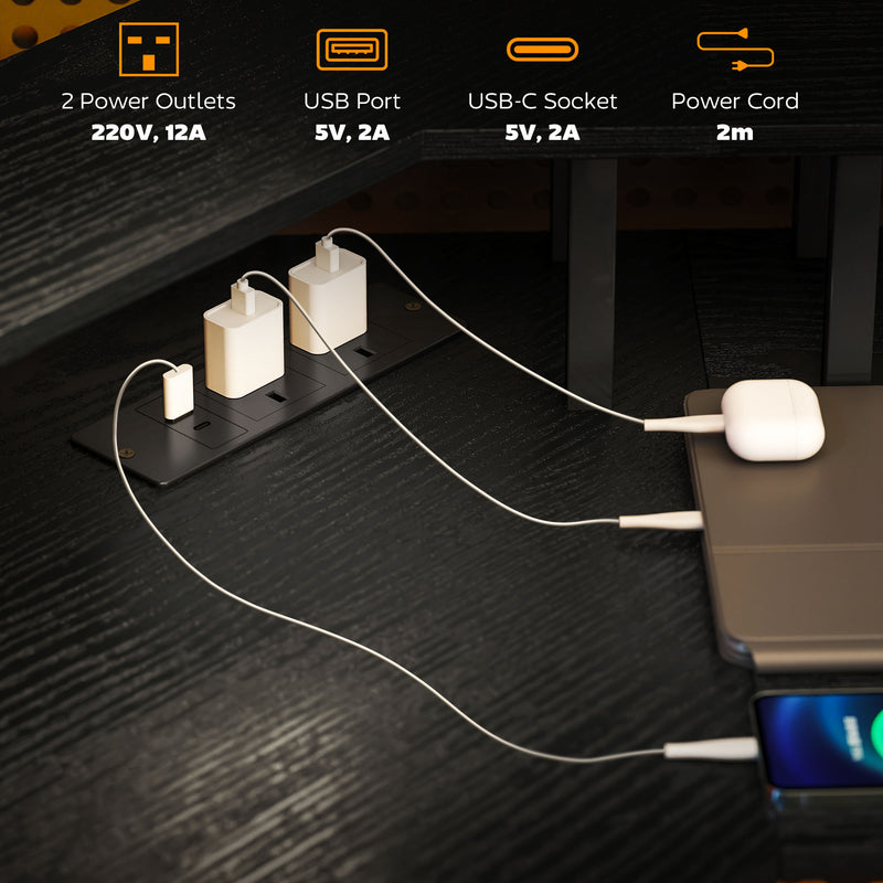 Black L Shaped Work Desk with LED Lights for Home Office by HOMCOM