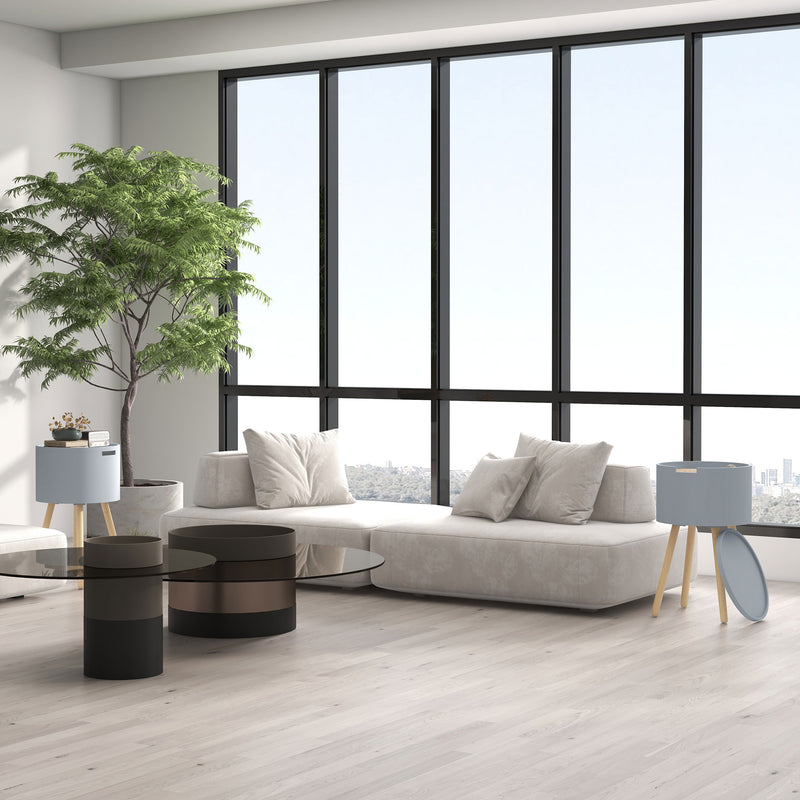 Set of 2 Round Side Tables with Hidden Storage and Removable Tray for Living Room Grey