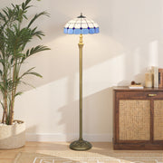 Tiffany Style Floor Lamp with Stained Glass Shade and Foot Switch for Living Room Blue