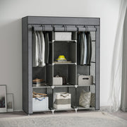 Dark Grey Fabric Portable Wardrobe with 8 Shelves and 2 Hanging Rods by HOMCOM