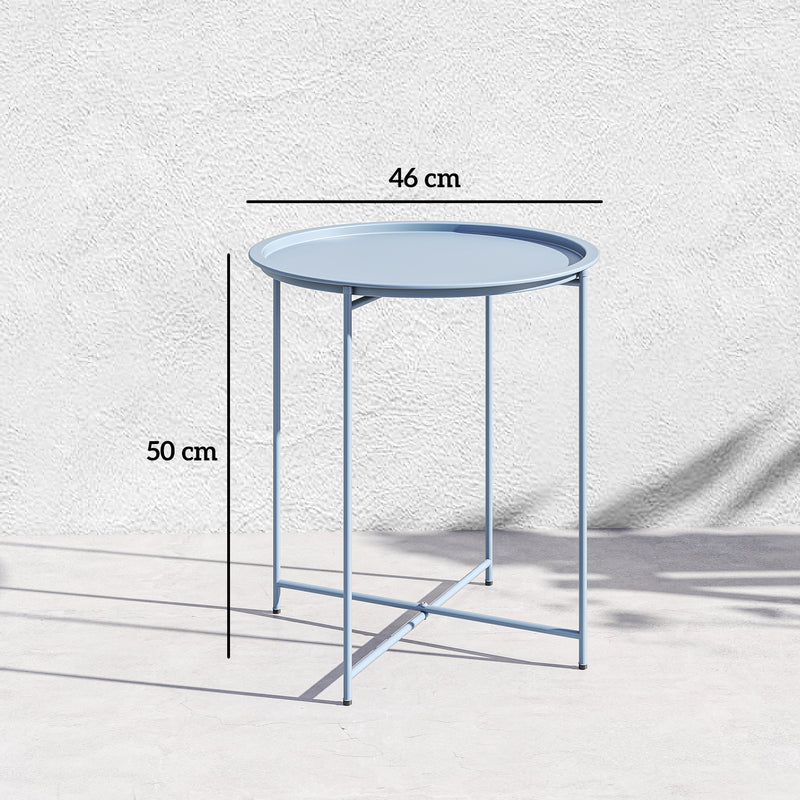 Folding Steel Garden Side Table with Removable Tray Top for Indoor or Outdoor Use Blue Grey