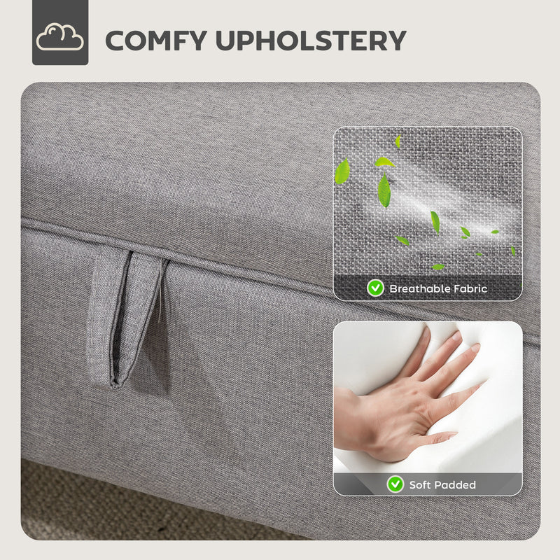 Light Grey 30L Linen Storage Ottoman with Padded Seat and Wooden Legs for Bedroom or Hallway - 71x37x36cm