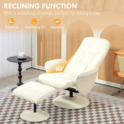 Swivel Recliner Chair with Footstool and High Back for Lounge Comfort, Cream White