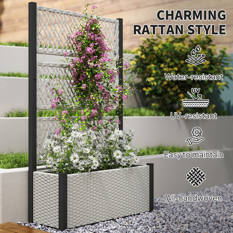 Grey Wooden Garden Planter Box with Trellis for Climbing Plants and Flowers by Outsunny