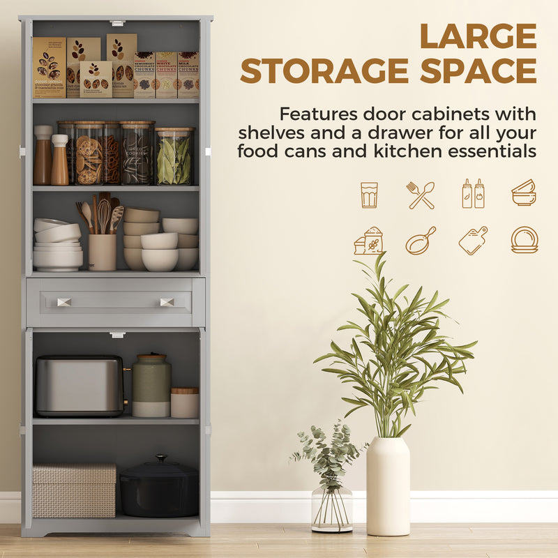 Slim Kitchen Storage Cupboard with Adjustable Shelves for Small Spaces Grey AOSOM