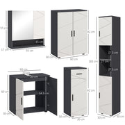 5 Piece Bathroom Furniture Set With Mirror and Storage Cabinets For Home, Grey AOSOM