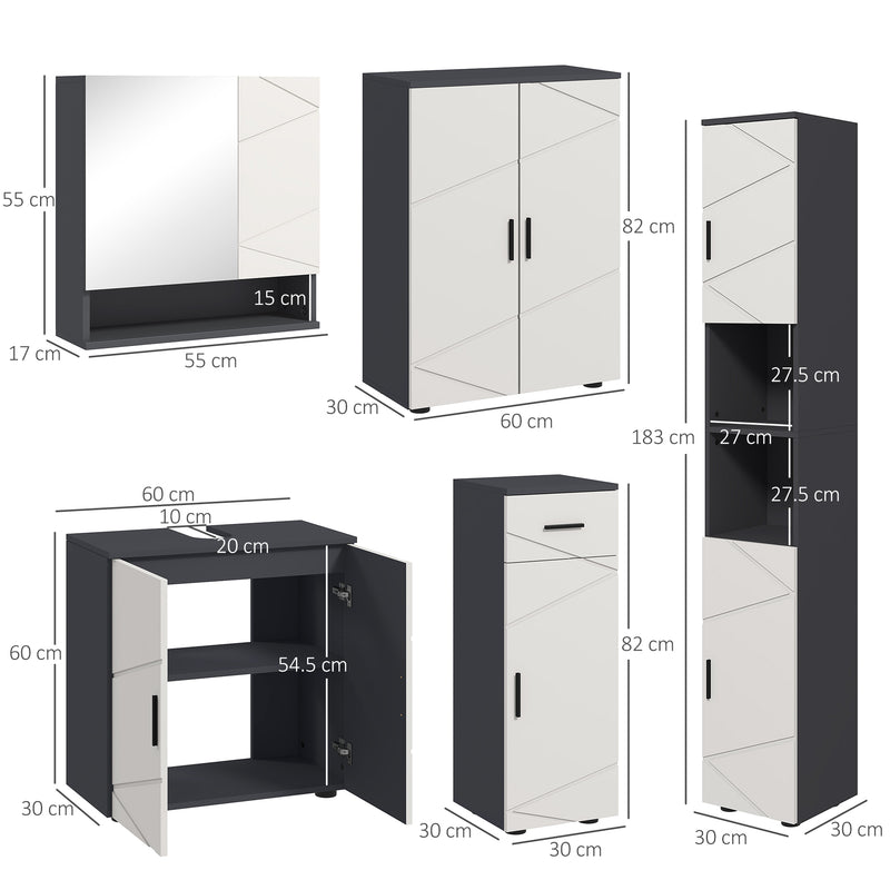 5 Piece Bathroom Furniture Set With Mirror and Storage Cabinets For Home, Grey AOSOM