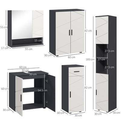 5 Piece Bathroom Furniture Set With Mirror and Storage Cabinets For Home, Grey AOSOM